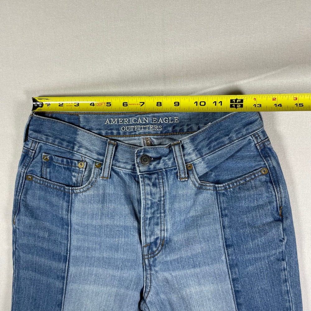American Eagle Outfitters Vintage Hi Rise Colorblock Jeans Frayed Hem - Size 4 - Picture 10 of 11